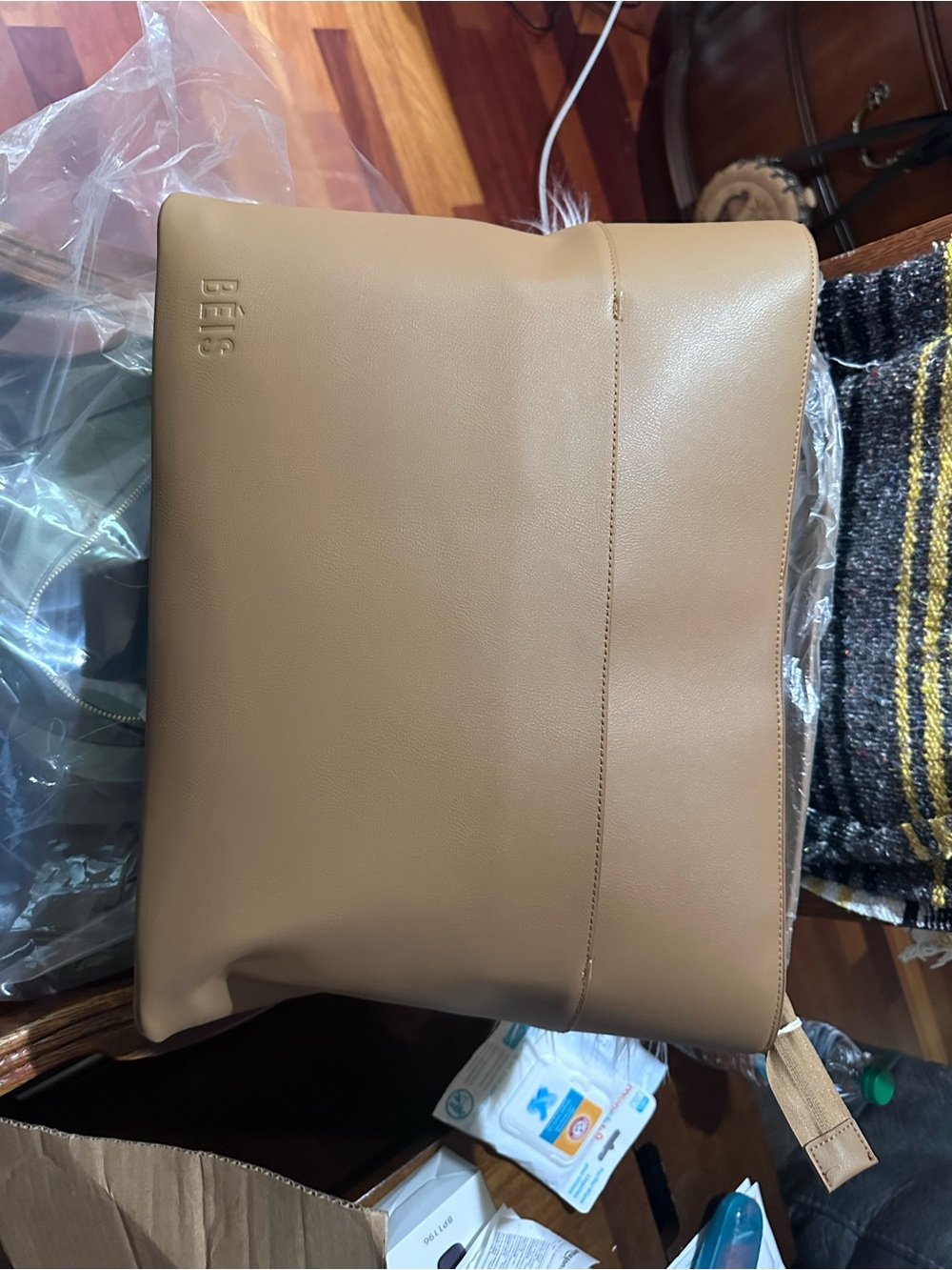 Beis Tan Leather Diaper Bag